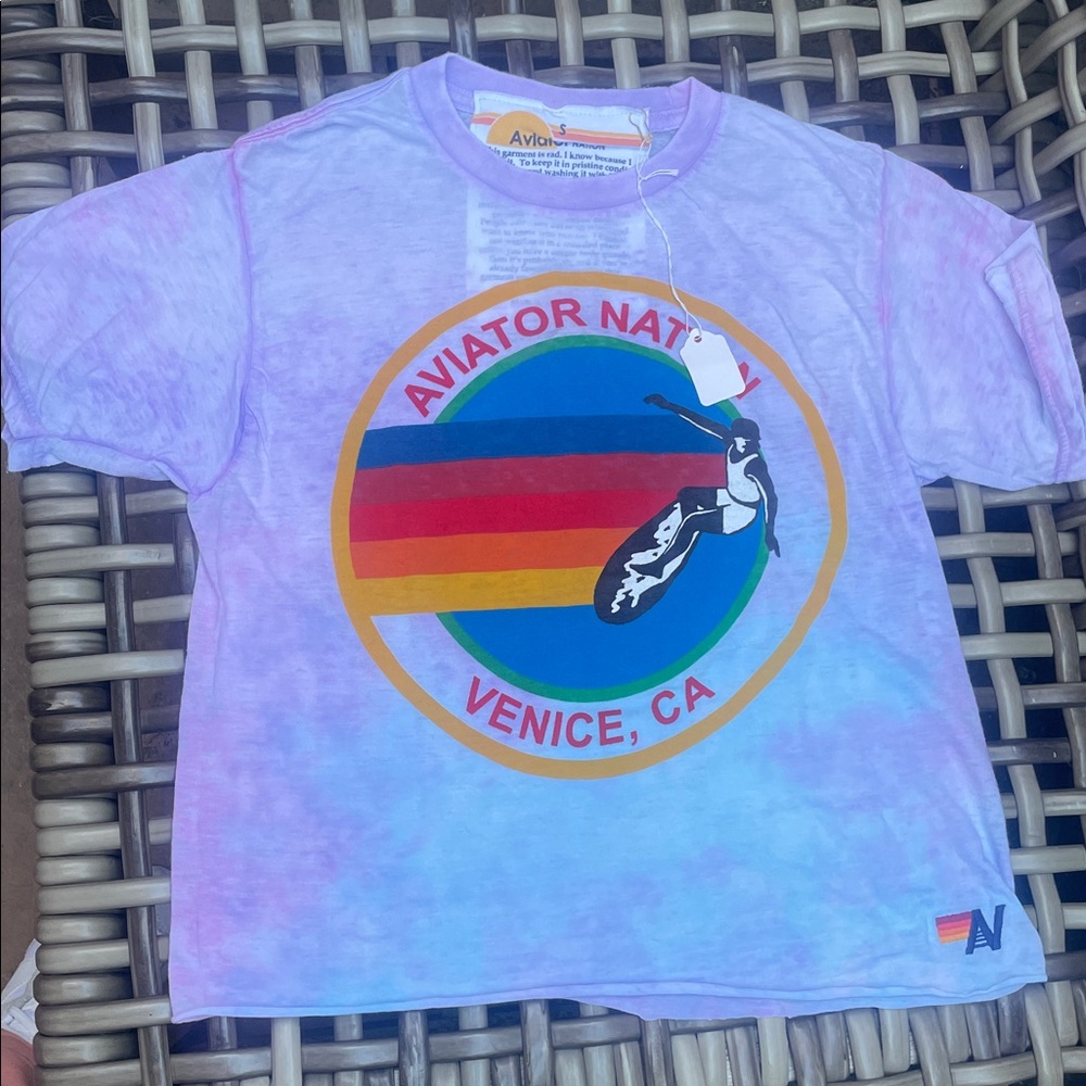 Aviator Nation NWT Sz S RARE & Unavailable Boyfriend T Raw Cut Hem Sheer Tye Dye
